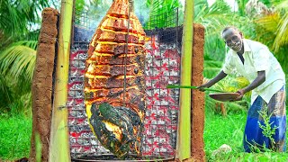 SPICY GIANT STONE FISH GRILLED RECIPE  ரூசியான முரட்டு அரக்கன் மீனில் கிரில்  Village Grandpa Show [upl. by Kila]