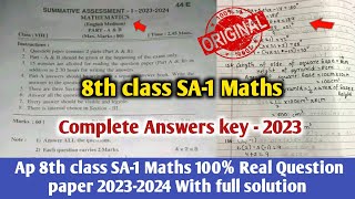 💯ap 8th class sa1 maths most question paper and answer 2023248th sa1 maths Answer key 2023 [upl. by Gnos499]