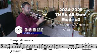 20242025 TMEA Bass Trombone Etude 3 Tempo di Marcia Page 30 SPONSORED BY XO [upl. by Gladine]