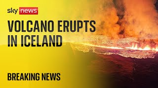 Watch Volcano erupts near village in Iceland [upl. by Ylatfen]