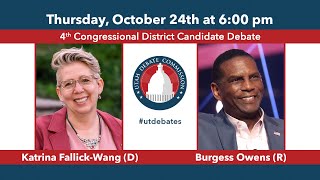 Utah Congressional District 4 Candidate Debate with Katrina FallickWang D and Burgess Owens R [upl. by Nerek]