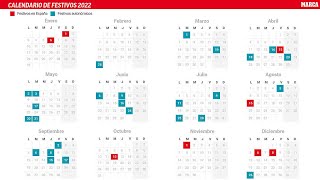 Calendario laboral 2022 en España y en cada Comunidad Autónoma Días festivos y puentes [upl. by Udenihc]