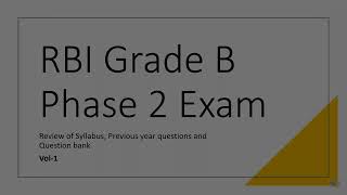 RBI Grade B Phase 2 Exam Finance vol 1 [upl. by Eisse370]