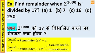 Find remainder when 21000 is divided by 17  positive negative Remainder Theorem [upl. by Sarina]