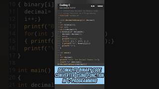 Decimal To Binary Code Converter in CProgramming decimaltobinary code beginners numbersystem [upl. by Acsehcnarf]