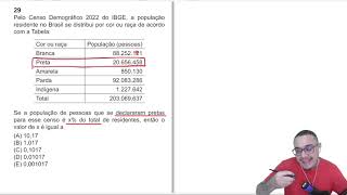 Q 29  Pelo Censo Demográfico 2022 do IBGE a população residente no Brasil se distribui por cor ou [upl. by Eylhsa]