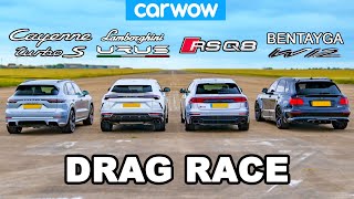 Lamborghini Urus vs Audi RSQ8 vs Bentley Bentayga vs Porsche Cayenne Turbo S DRAG RACE [upl. by Ottilie]