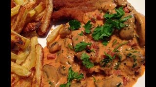 Ich koche heute Jägerschnitzel mit selbstgemachter JägersauceChampignonSahneSauce Rezept [upl. by Anawyt]