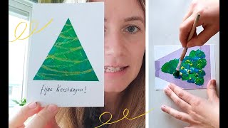 Kerstkaarten maken 15 🎄 kerstboom van acrylverf en oliepastel [upl. by Hjerpe247]