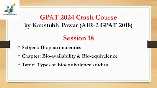 Types of bioequivalence studies  Biopharmaceutics  GPAT 2024  KPs Pharmacopeia [upl. by Hogan]