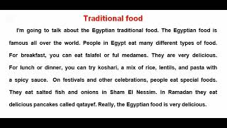 paragraph about traditional food براجراف عن الطعام التقليدي للصف الأول الاعدادي الترم الأول [upl. by Leake]