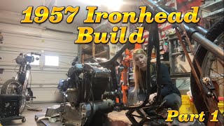 1957 Harley XL Build Frame swap and first mock up Vintage Ironhead Sportster build to ride [upl. by Anatnas]