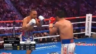 Pacquiao almost knocked Thurman out with a Body shot at Round 10 [upl. by Shay619]