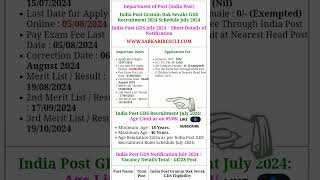 India Post Gramin Dak Sevaks GDS Recruitment 2024 Schedule July 2024gds youtubeshorts [upl. by Ahtan]