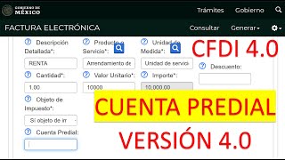 CUENTA PREDIAL CFDI 40 FACTURA VERSIÓN 40 arrendamiento [upl. by Thamora]