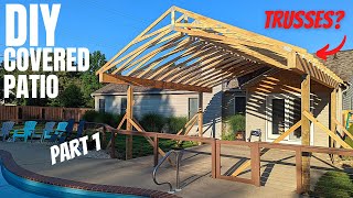 DIY Covered Patio  P1 Building A Roof To Cover My Concrete Patio  Foundation Framing amp Roofing [upl. by Spooner]