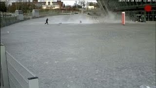 Girl Narrowly Escapes Falling Debris at Donetsk Stadium [upl. by Mirabelle]