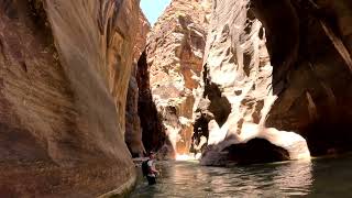 BottomUp hike at the Narrows at Zion National Park arriving at the Orderville Canyon confluence [upl. by Leva]