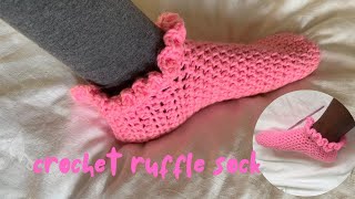 Crochet sock tutorial Crochet slipper Crochet ruffle socks [upl. by Lash]