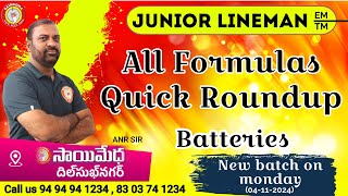 TGNPDCL JLM TGSPDCLJLM JUNOR LINEMAN MOST IMPARTANT FORMULAS IN IN BATTERIES SAIMEDHA JLM [upl. by Wilow972]