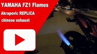 Yamaha FZ1 Fazer Akrapovic replica exhaust sound amp flames [upl. by Oiril]