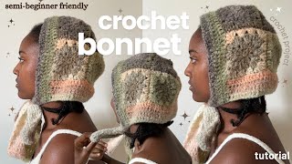 Crochet Bonnet Tutorial semibeginner friendly [upl. by Weigle876]