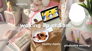 waking up at 5am🧁📝 5am studying morning routine closet cleaning healthy meals productive vlog 🍥 [upl. by Lombardy]