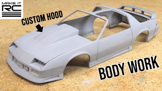 Building a 125 Scale 1991 Camaro Model Kit Into a RC Car Part 1 Body Work 3D Printing Custom Hood [upl. by Gehman]