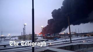 Russia Ukrainian drone strike hits Belgorod oil refinery [upl. by Suckram]