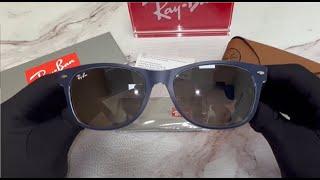 Unboxing Ray Ban New Wayfarer RB2132 RB2132 605371 RayBan Blue Square Sunglasses 55mm [upl. by Nalepka803]