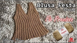 Camiseta Croche Festa Preciosa PARTE 1  Renata Vieira [upl. by Alicirp]