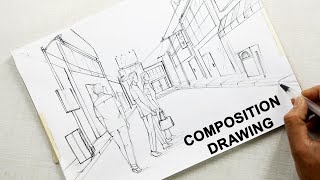 Composition Drawing Memory Drawing Market Scene [upl. by Sikko]