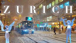 ZURICH SWITZERLAND 🇨🇭 Christmas Markets amp Snowfall Walking tour 4K Spirit of winter [upl. by Filippa913]