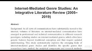 Internet Mediated Genre Studies An Integrative Literature Review 2005–2019 [upl. by Anwahsiek]