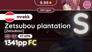 osu Hypo  10★ mrekk FCed Zetsubou plantation Zetsubou HDDT [upl. by Suirtimid]