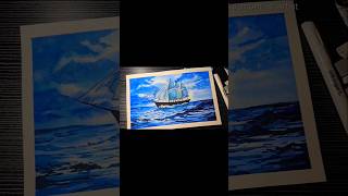 Simple seascape using 3 colors only watercolorpainting fineart trending shorts art canson [upl. by Nnyleuqcaj]