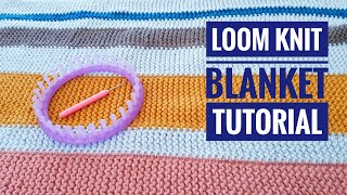 How to Loom Knit a Garter Stitch Striped Blanket  Rug using a Round Loom DIY Tutorial [upl. by Neelrahs]