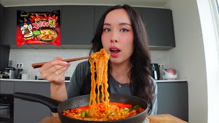 spicy cheesy noodles with king crabsticks mukbang [upl. by Stearne]