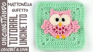 Tutorial Uncinetto  Mattonella con Gufetto per Copertine e non solo [upl. by Edmea]