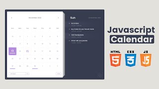 Modern Calendar with Todo in HTML CSS and JS Part 1  JavaScript Events Calendar [upl. by Llenyl]