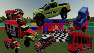 TRANSPORTING HELICOPTER MIXER TRUCK POLICE CARS TO GARAGE WITH MAN TRUCK Fs22 Part 5 [upl. by Rilda964]