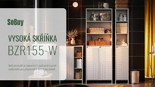 SoBuy Koupelnová vysoká skříňka丨Skříňka丨Koupelnová skříňka se 2 koši na prádlo丨BZR155W [upl. by Grinnell]