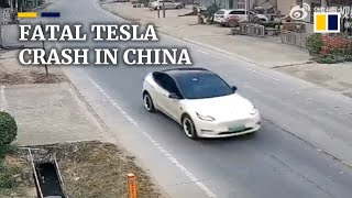 Speeding Tesla kills 2 in China carmaker denies claims that brakes failed [upl. by Yrbua]