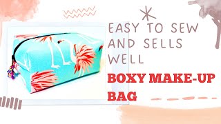 Easy To Sew Box Pouch To Sell Boxy MakeUp Bag Sewing Tutorial by SewGoods [upl. by Anil854]