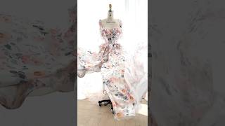 Making a corset floral print chiffon ruffled dress with slit dress sewing fashion prom bridal [upl. by Lianne]