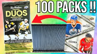 Opening 100 PACKS of 202324 Upper Deck Tim Hortons Greatest Duos Hockey Cards RARE PULLS [upl. by Nisay]