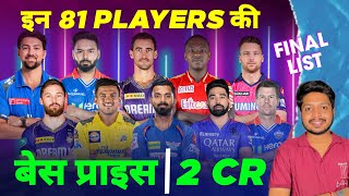 IPL 2025  Final List of 81 Players With 2 Cr Base Price In IPL Auction  MY Cricket Production [upl. by Ardnaeel]