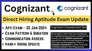 Cognizant Aptitude Exam Update  Exam Date 22 Jan 2024  Exam Duration  PARK Hiring Update [upl. by Glynias556]