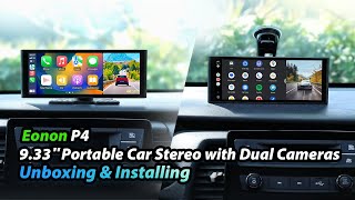 How to install Eonon P4 933quot CarPlay amp Android Auto portable screen w 4K dashcam amp backup camera [upl. by Leiand]