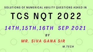 SOLUTIONS OF APTITUDE QUESTIONS ASKED IN TCS NQT SEP 2021 14th 15th 16th NUMERICAL ABILITY [upl. by Herschel]